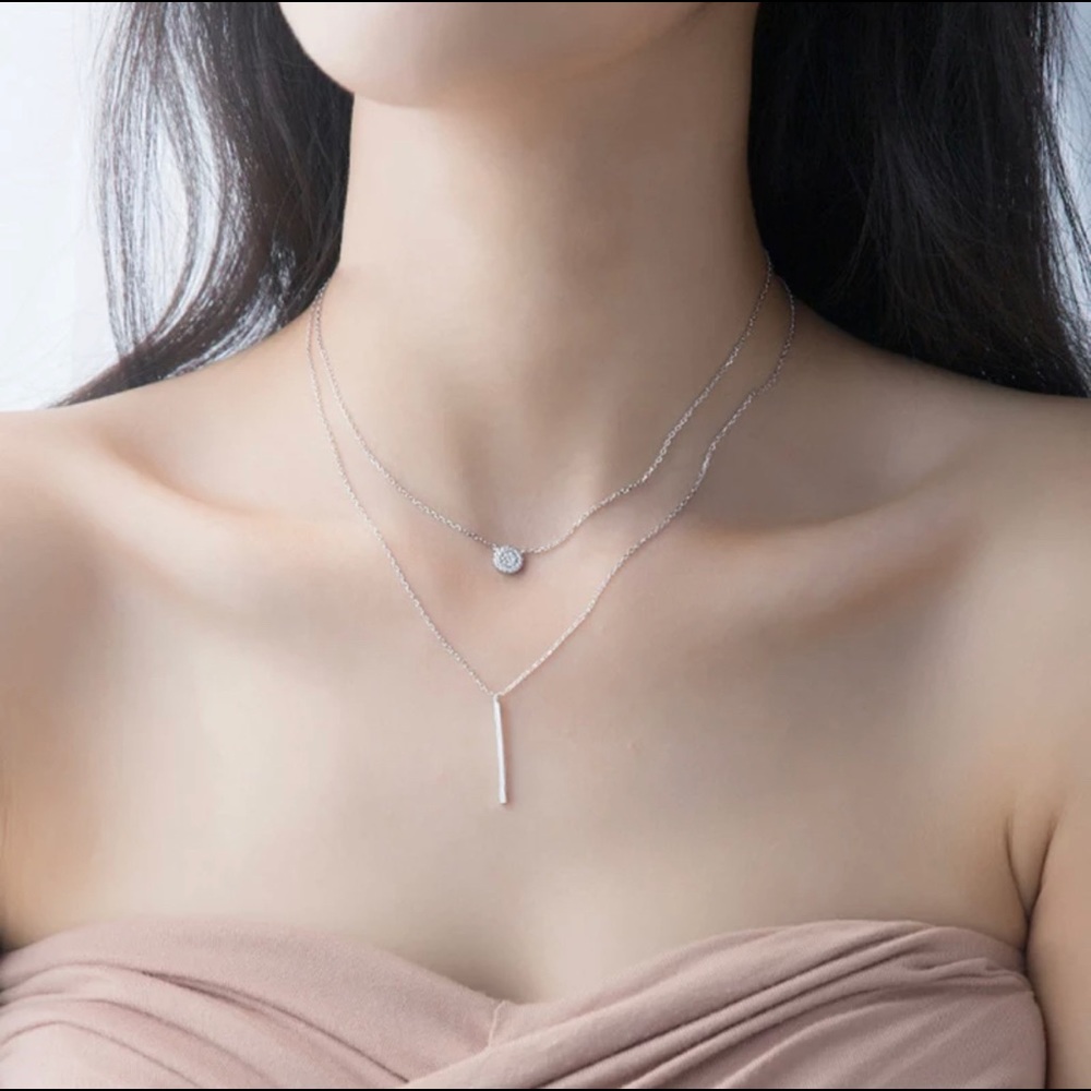 New 925 Sterling Silver Double Layer Necklace
